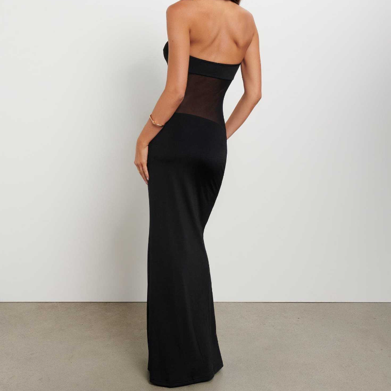 Mesh backless solid tube maxi dress | Festival Outfits Women