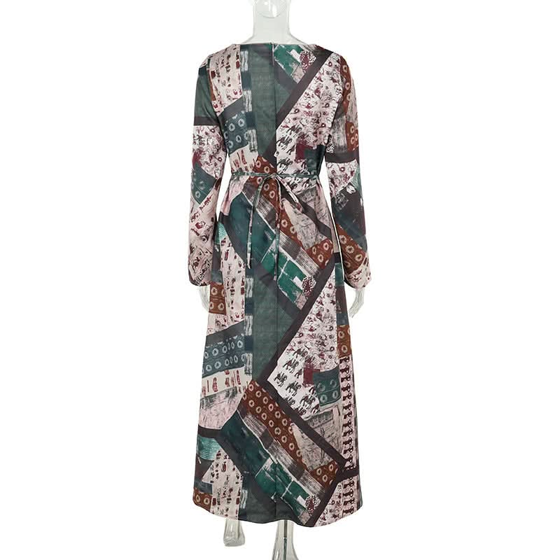 Long sleeve v neck contrast zip-up maxi dress | Festival Outfits Women