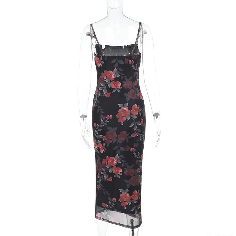 Flower print mesh cami maxi dress | Festival Outfits Women
