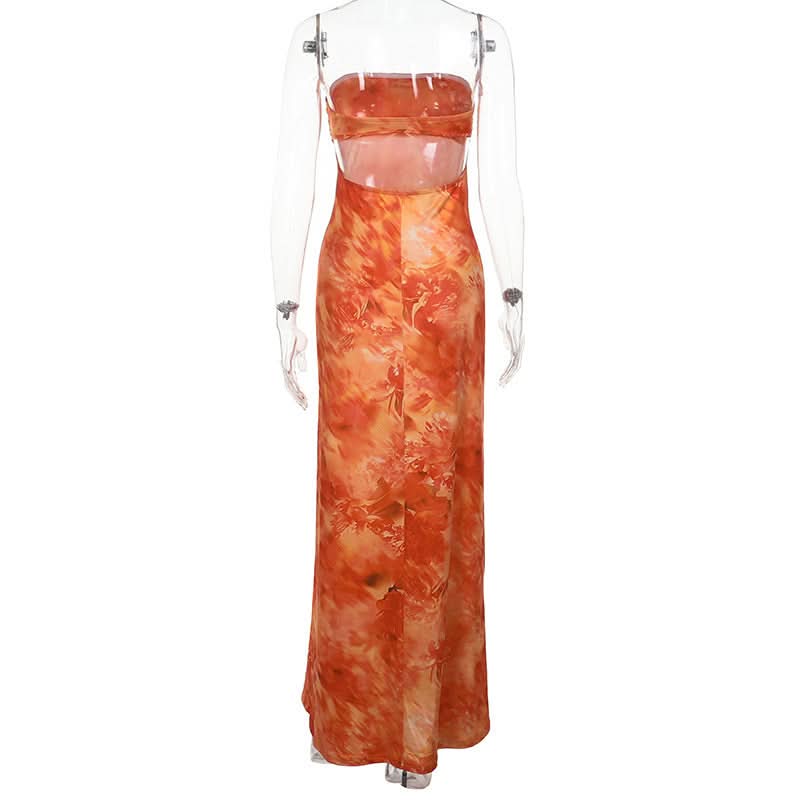 Print backless tube maxi dress | Festival Outfits Women
