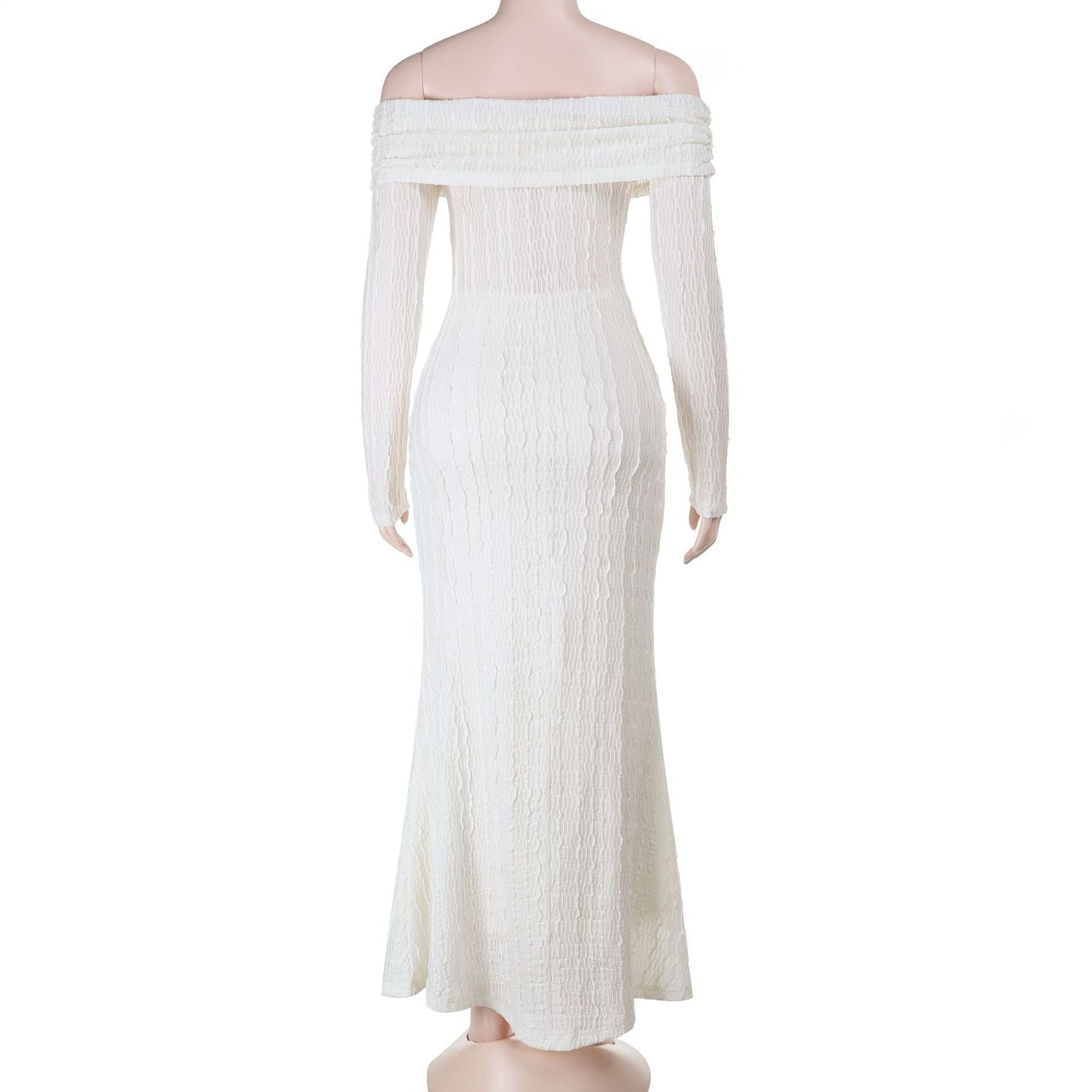 Off shoulder long sleeve textured ruched maxi dress | Festival Outfits Women