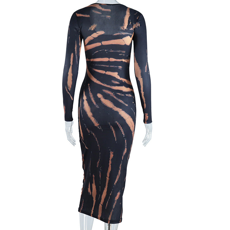 U neck long sleeve print maxi dress | Festival Outfits Women