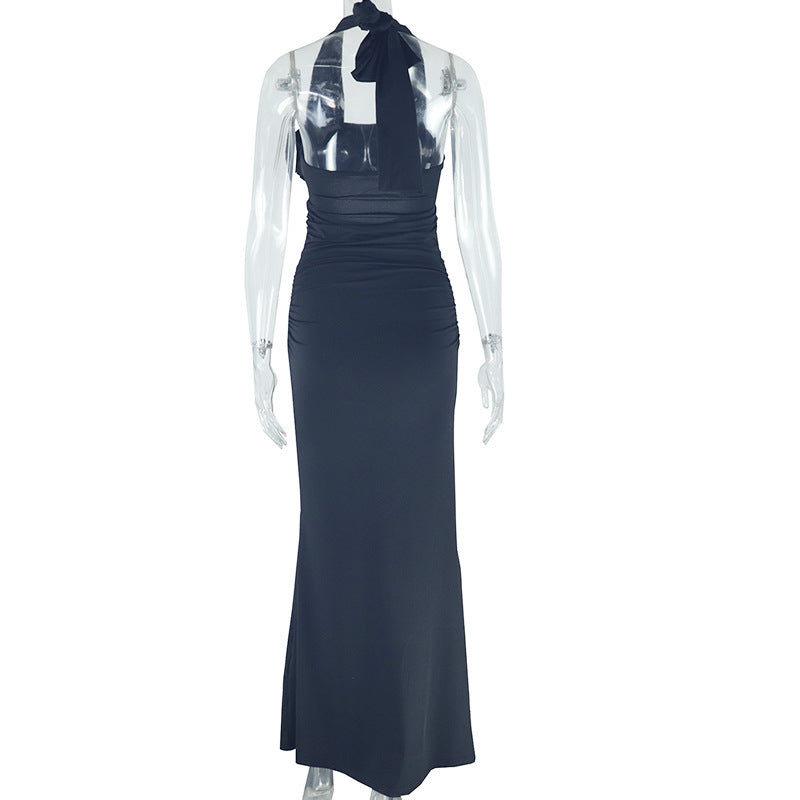 Halter flower applique hollow out cut out maxi dress | Festival Outfits Women
