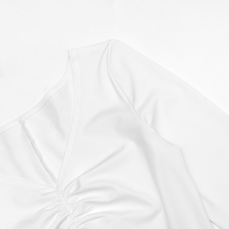 Long sleeve hollow out ruched v neck cut out maxi dress | Festival Outfits Women