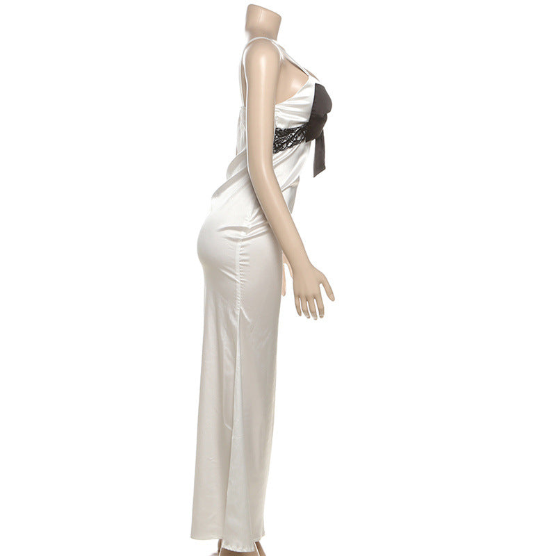 Bowknot v neck zip-up cami maxi dress | Festival Outfits Women