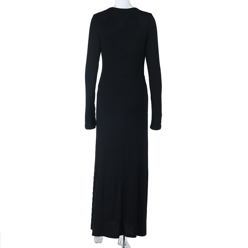 V neck long sleeve button ruched maxi dress | Festival Outfits Women
