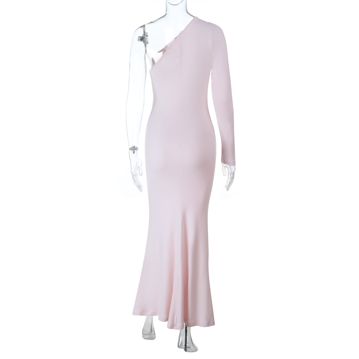 Long sleeve one shoulder hollow out ruched cut out maxi dress | Festival Outfits Women