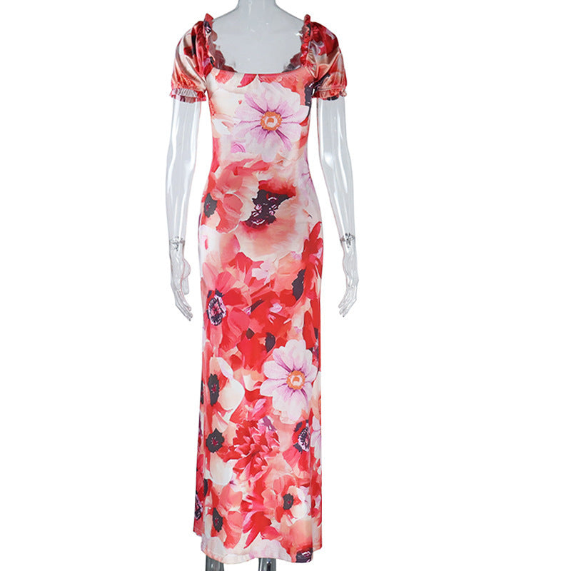 Short sleeve v neck flower print button maxi dress | Festival Outfits Women
