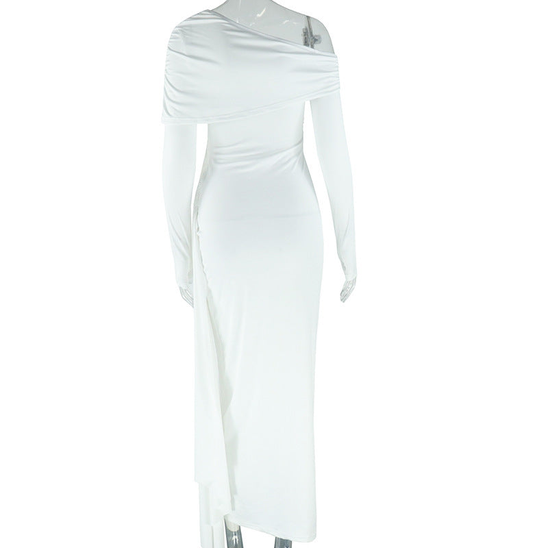 Irregular long sleeve one shoulder maxi dress | Festival Outfits Women
