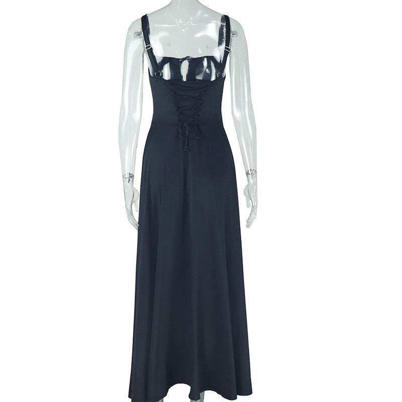Square neck hollow out self tie cami cut out maxi dress | Festival Outfits Women