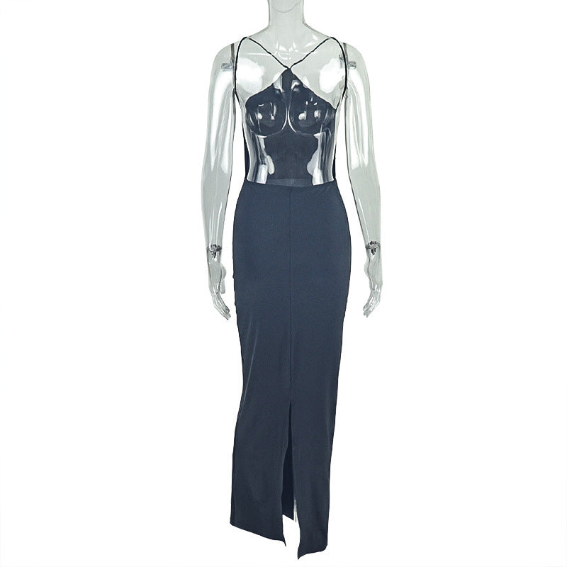 Slit backless solid cami maxi dress | Festival Outfits Women