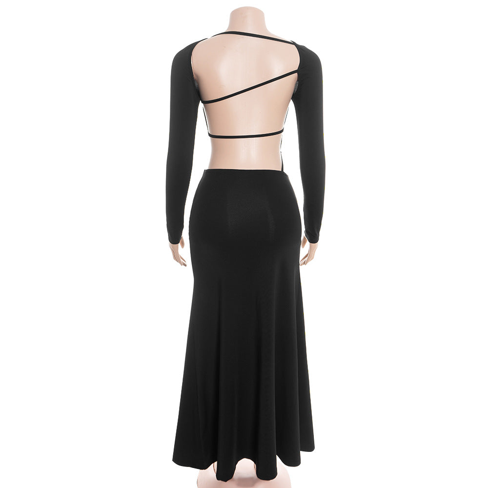 Long sleeve backless solid maxi dress | Festival Outfits Women