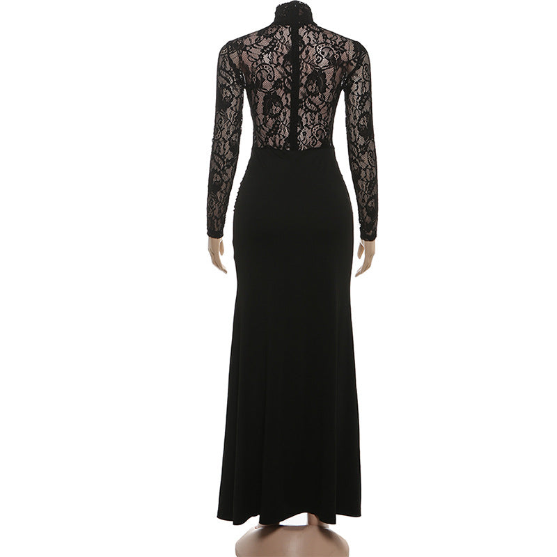 High neck long sleeve zip-up ruched maxi dress | Festival Outfits Women