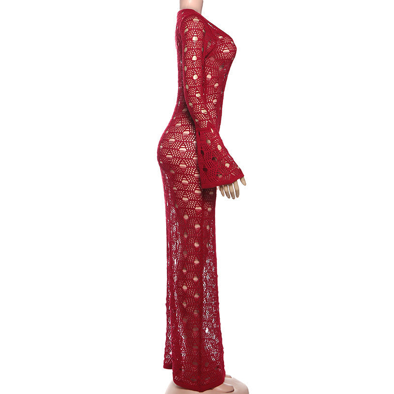 Long flared sleeve hollow out cut out maxi dress | Festival Outfits Women