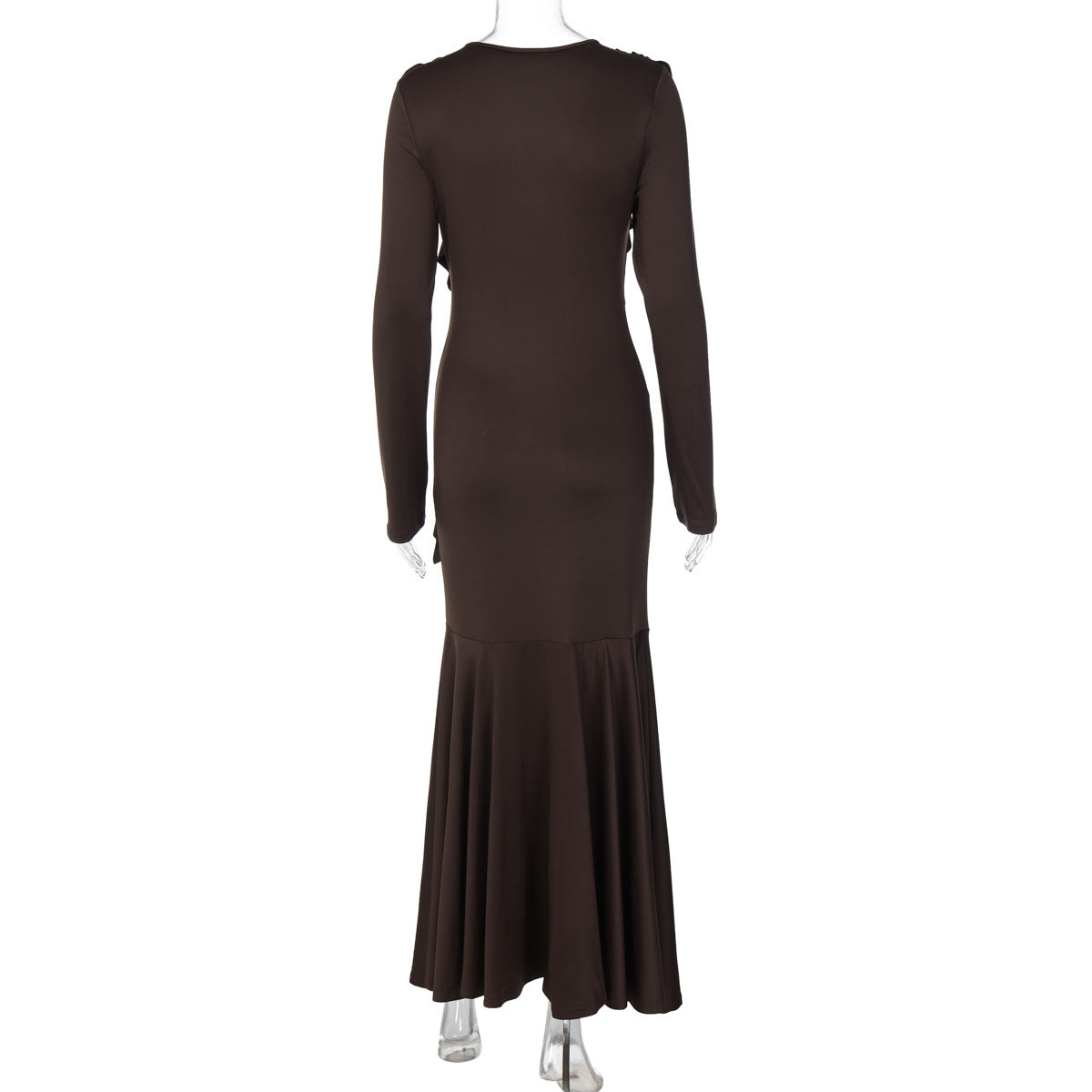 Long sleeve ruffle self tie solid maxi dress | Festival Outfits Women