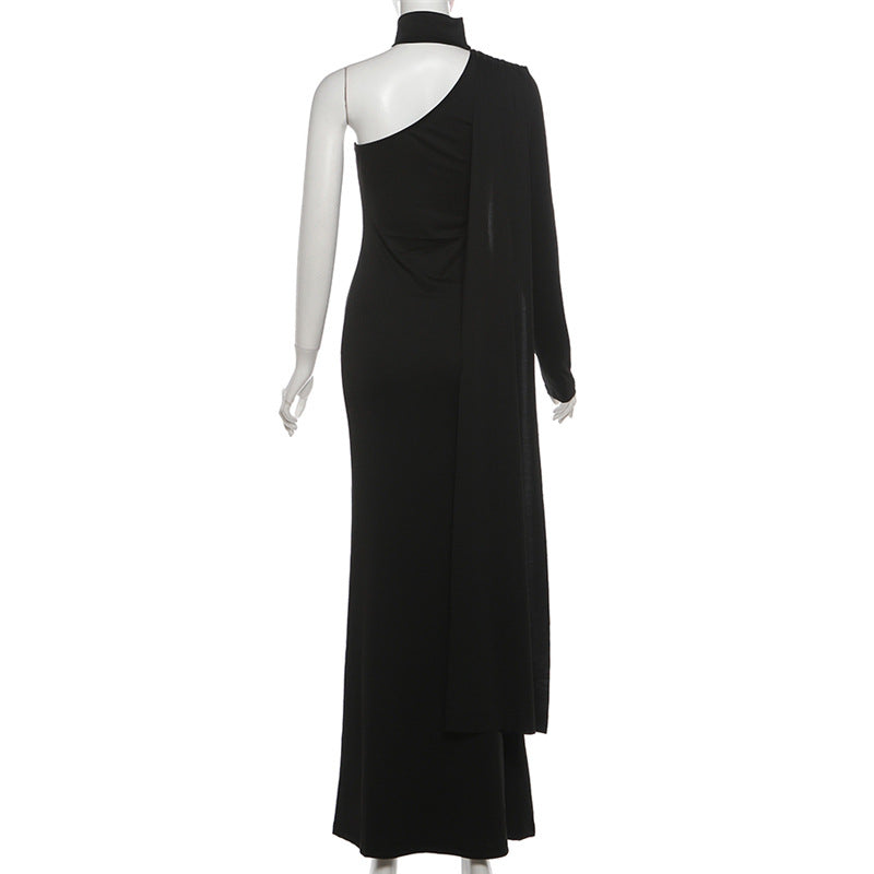 High neck one shoulder solid maxi dress | Festival Outfits Women