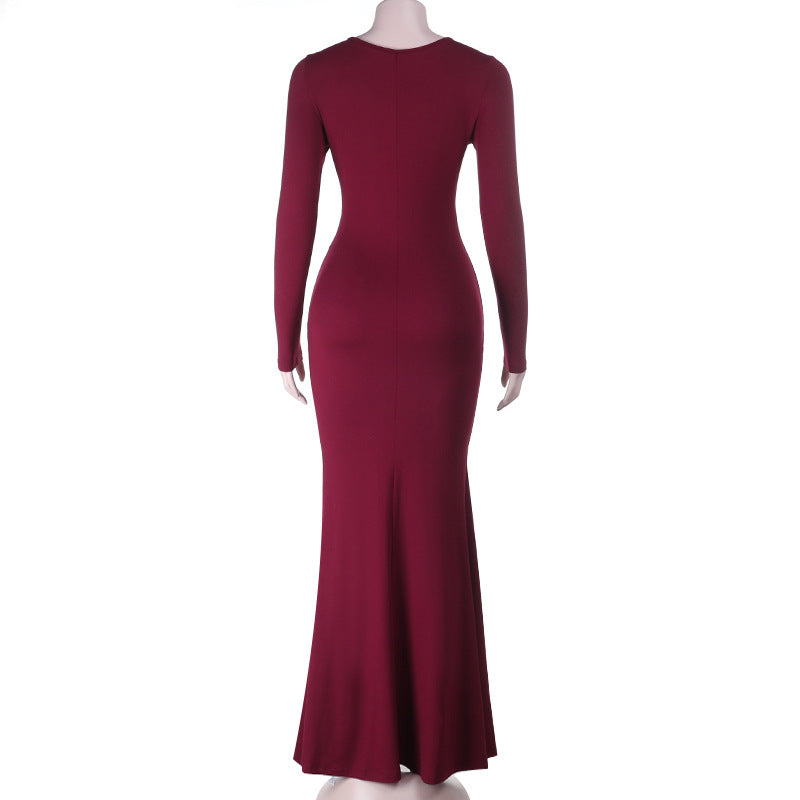 Long sleeve flower applique self tie solid maxi dress | Festival Outfits Women