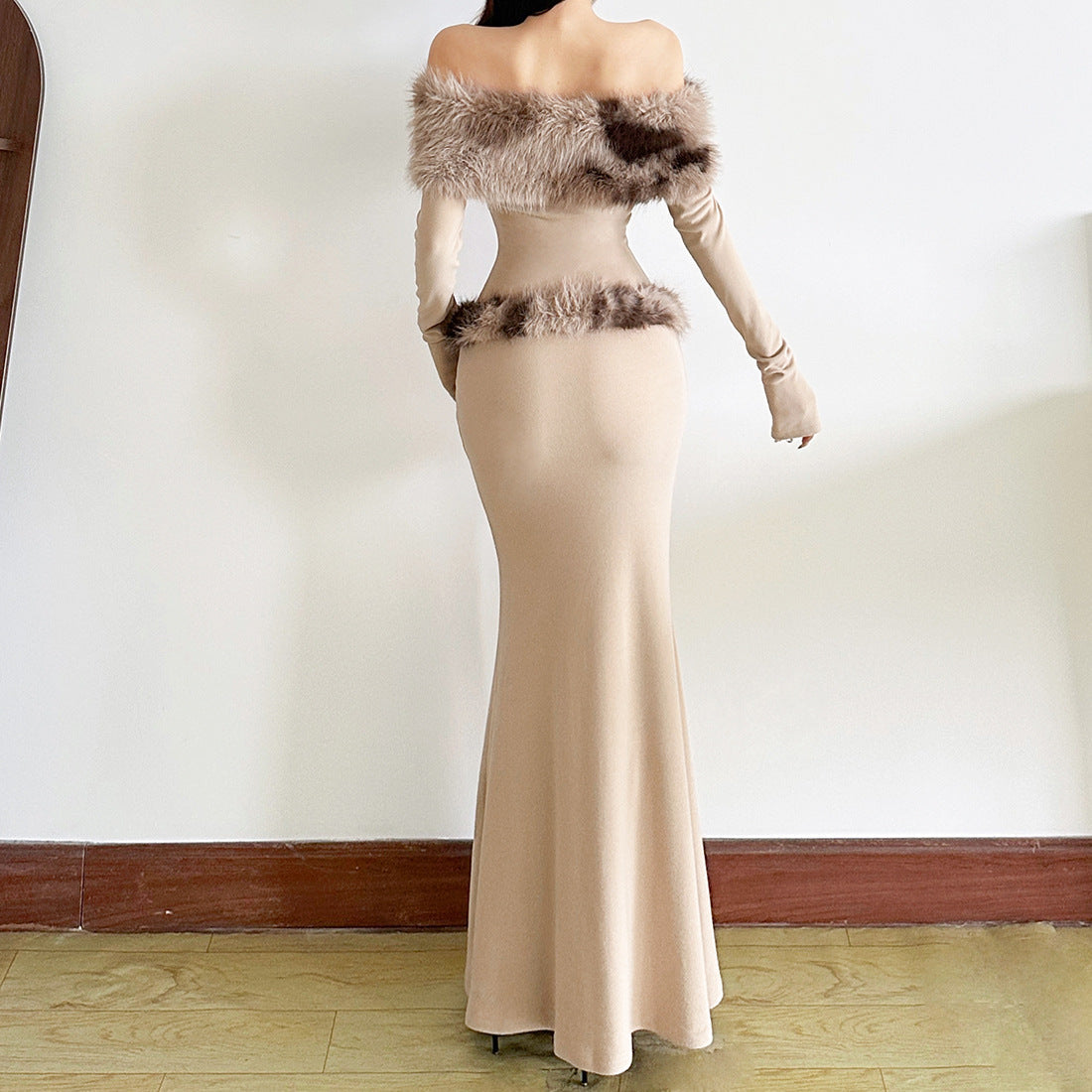 Long sleeve off shoulder fluffy maxi dress | Festival Outfits Women
