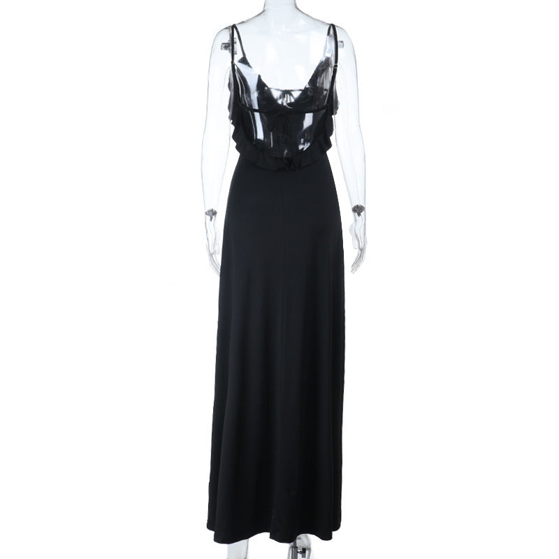Self tie ruffle v neck backless cami maxi dress | Festival Outfits Women