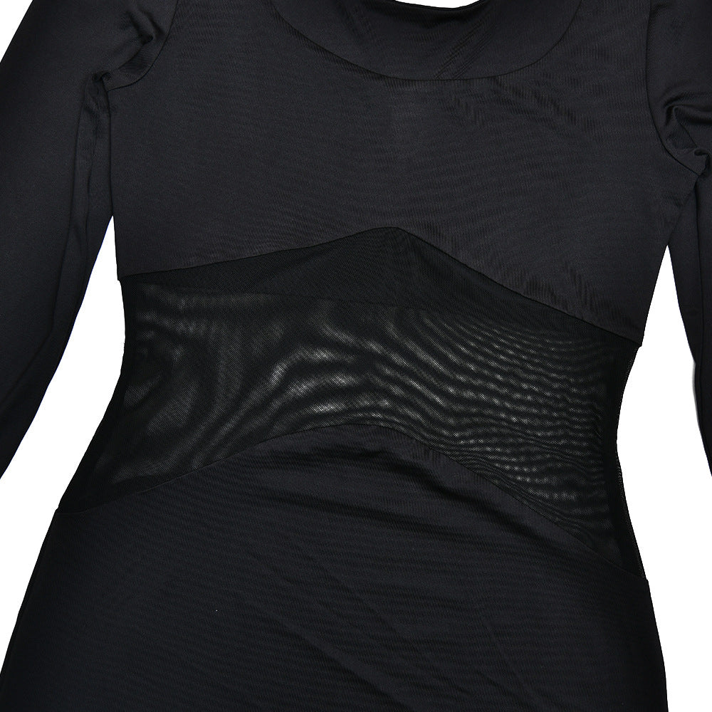 Long sleeve u neck mesh patchwork maxi dress | Festival Outfits Women