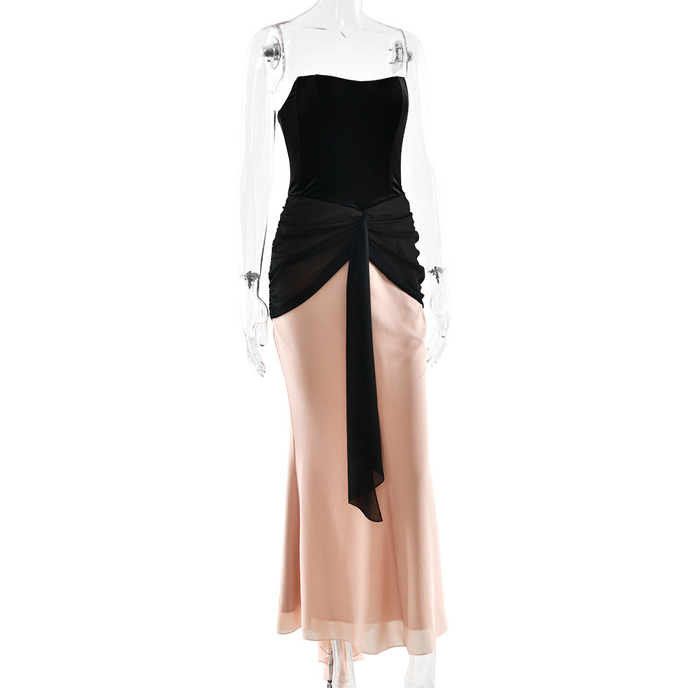 Ruched backless contrast tube maxi dress | Festival Outfits Women