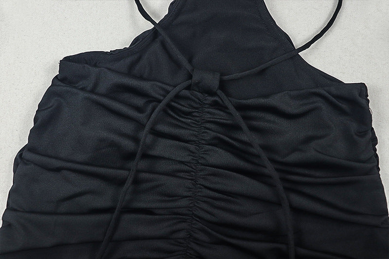 Halter ruched mesh backless self tie maxi dress | Festival Outfits Women