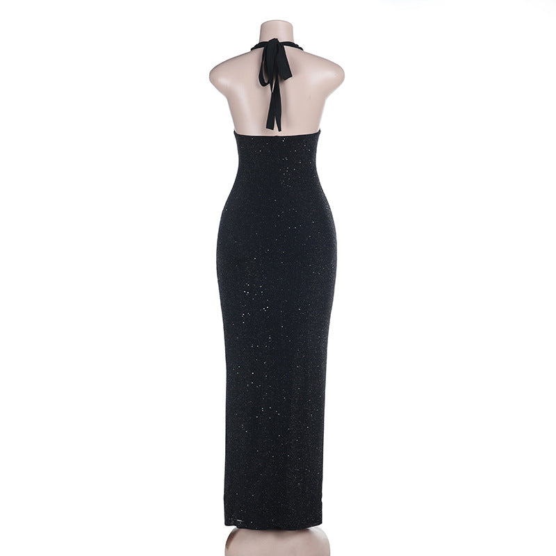 Ruched v neck halter self tie backless maxi dress | Festival Outfits Women
