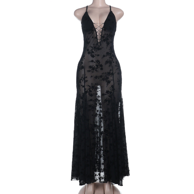 Hollow out see through v neck cami cut out maxi dress | Festival Outfits Women