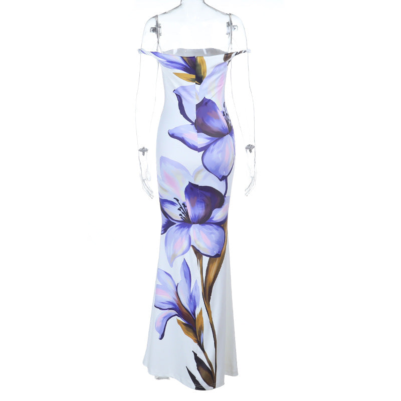 Off shoulder flower print backless tube maxi dress | Festival Outfits Women