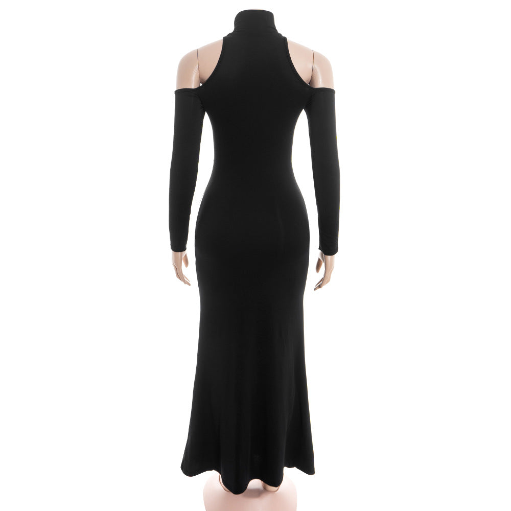 Long sleeve high neck hollow out mesh maxi dress | Festival Outfits Women