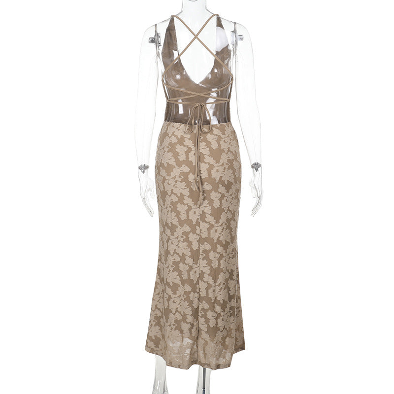 Ruched cross back self tie v neck maxi dress | Festival Outfits Women