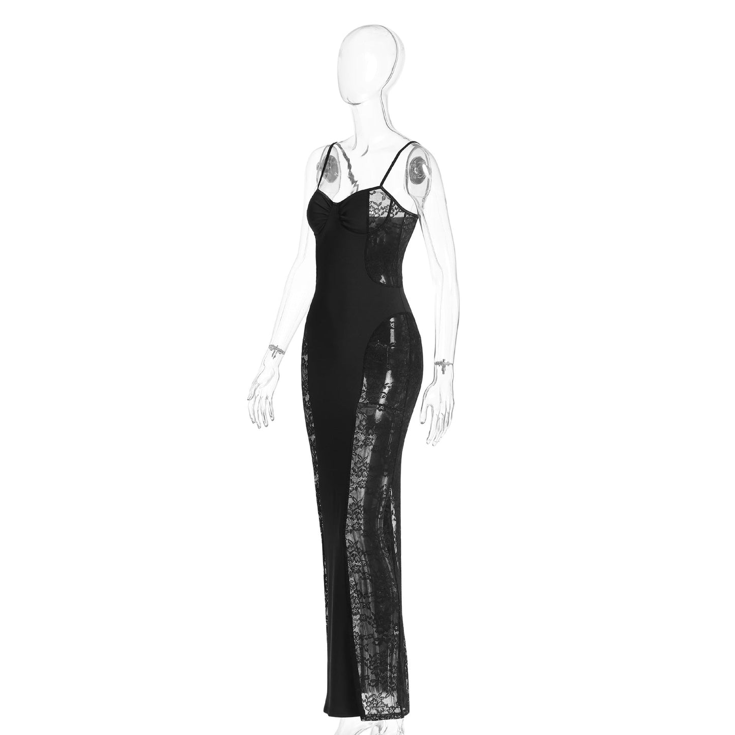Lace slit v neck zip-up cami maxi dress | Festival Outfits Women
