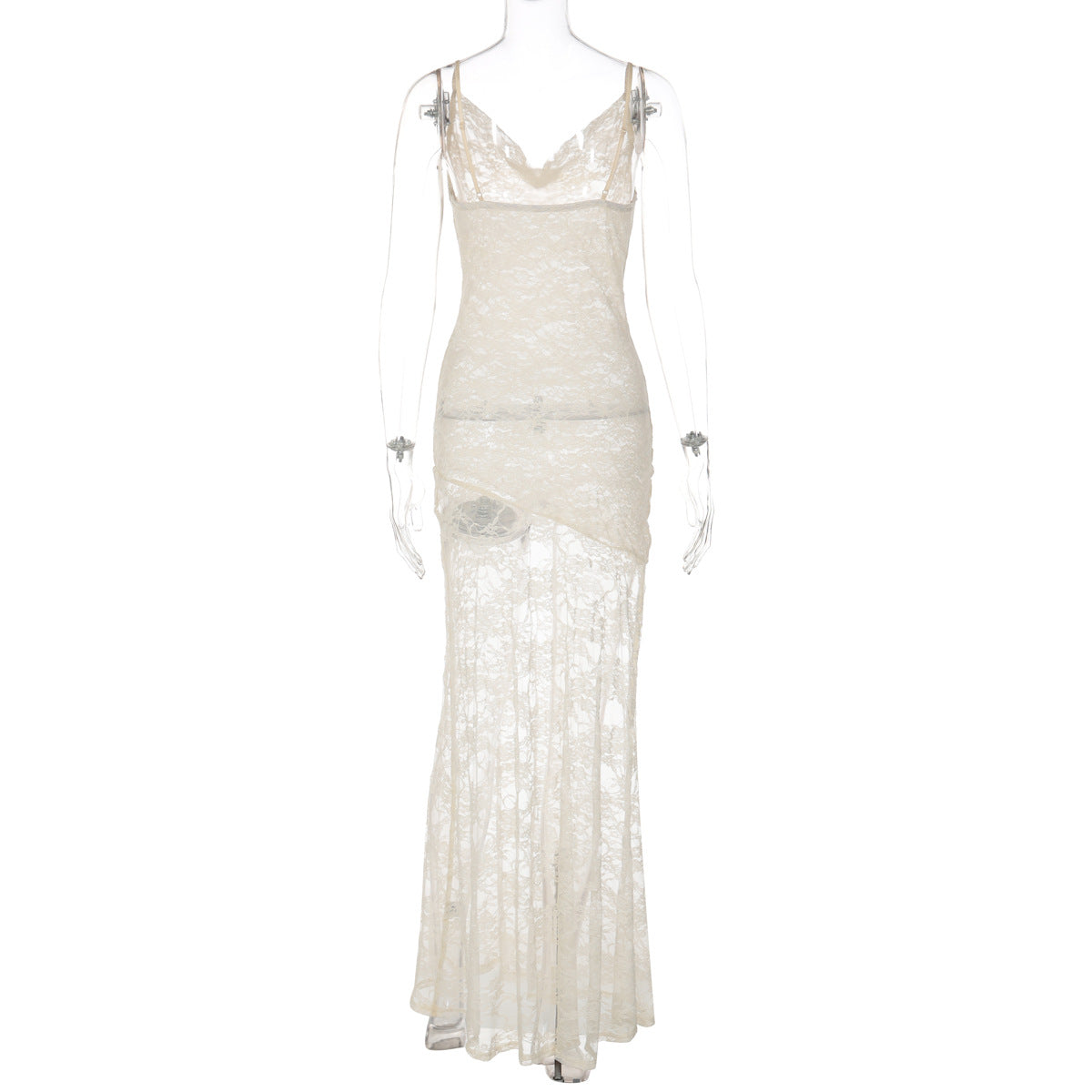 Cowl neck lace backless solid cami maxi dress | Festival Outfits Women