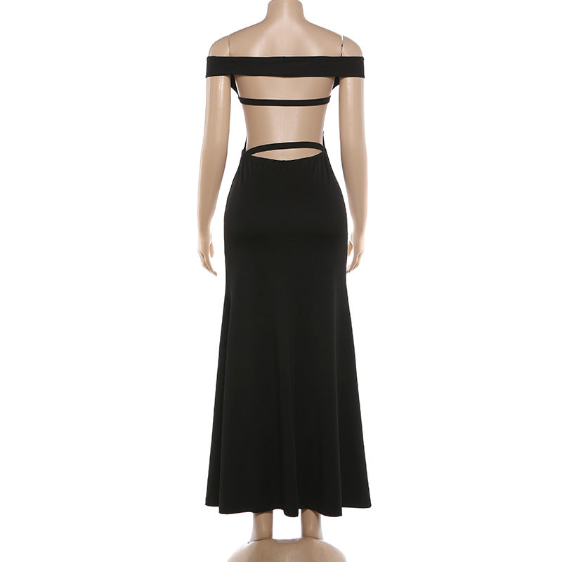 Off shoulder hollow out backless solid maxi dress | Festival Outfits Women