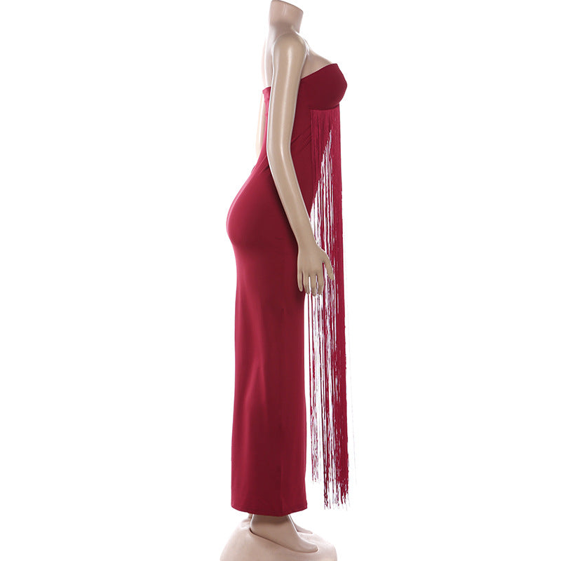 Sweetheart neck tassels backless tube maxi dress | Festival Outfits Women