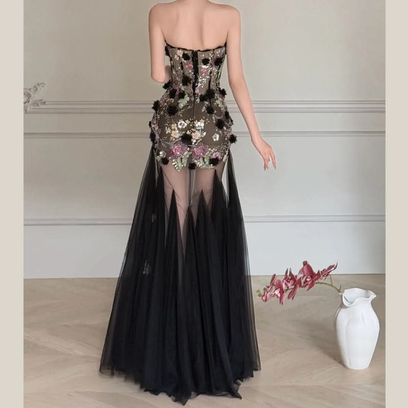 Glitter mesh backless tube maxi dress | Festival Outfits Women