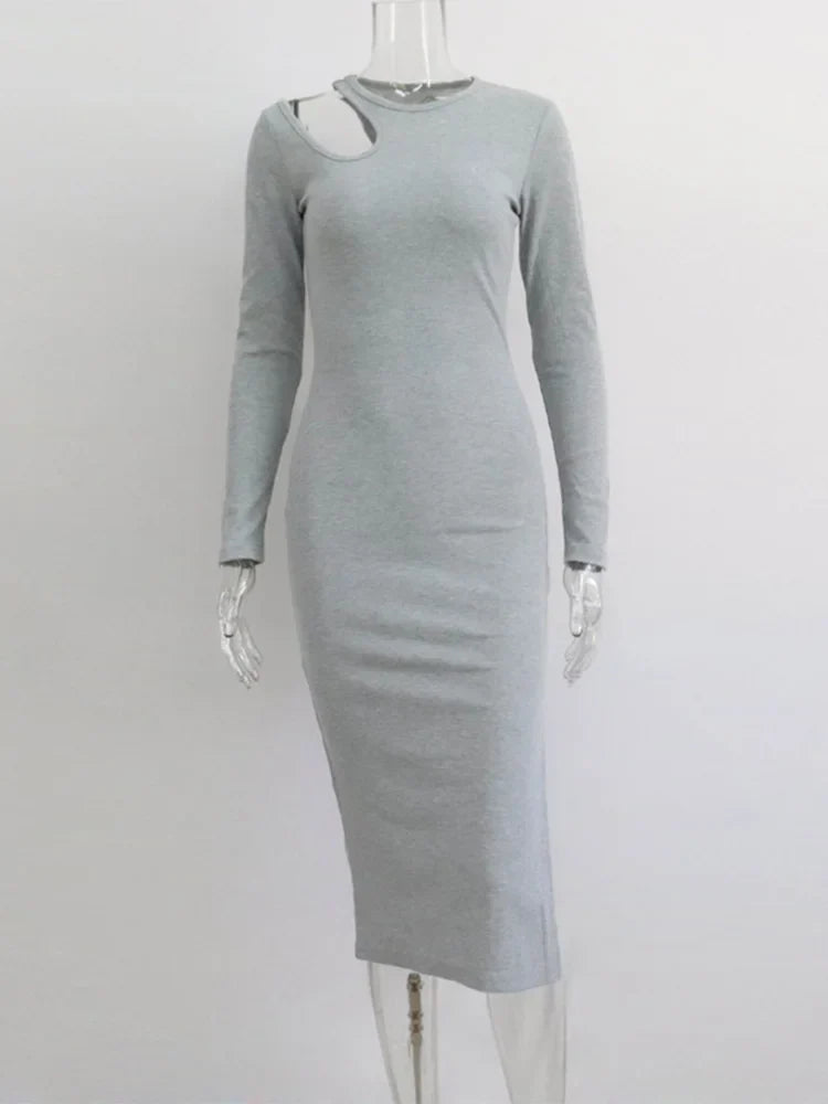 Sexy Cut Out Elegant O-neck Long Solid Casual Midi Dresses