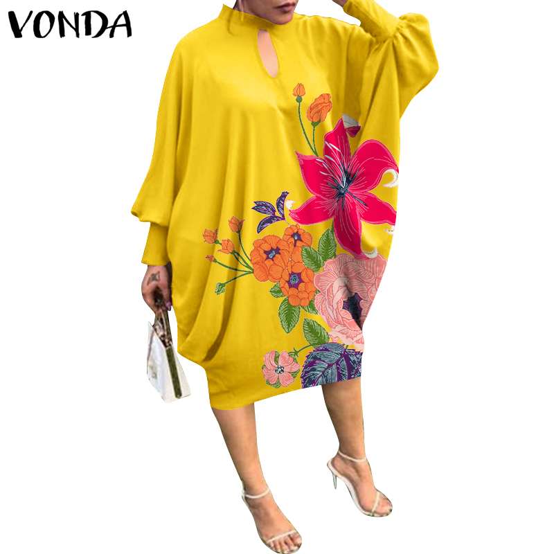 Women Casual Elegant Vintage Long Sleeve Floral Printed Midi Dress