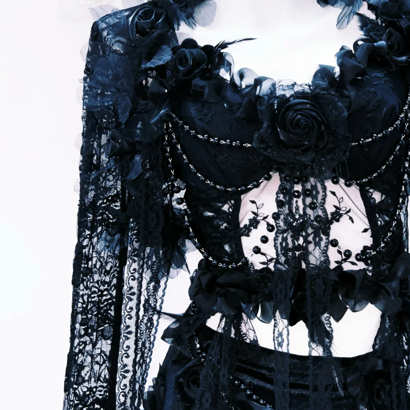 Hollow out long sleeve flower applique lace cut out maxi dress | Festival Outfits Women