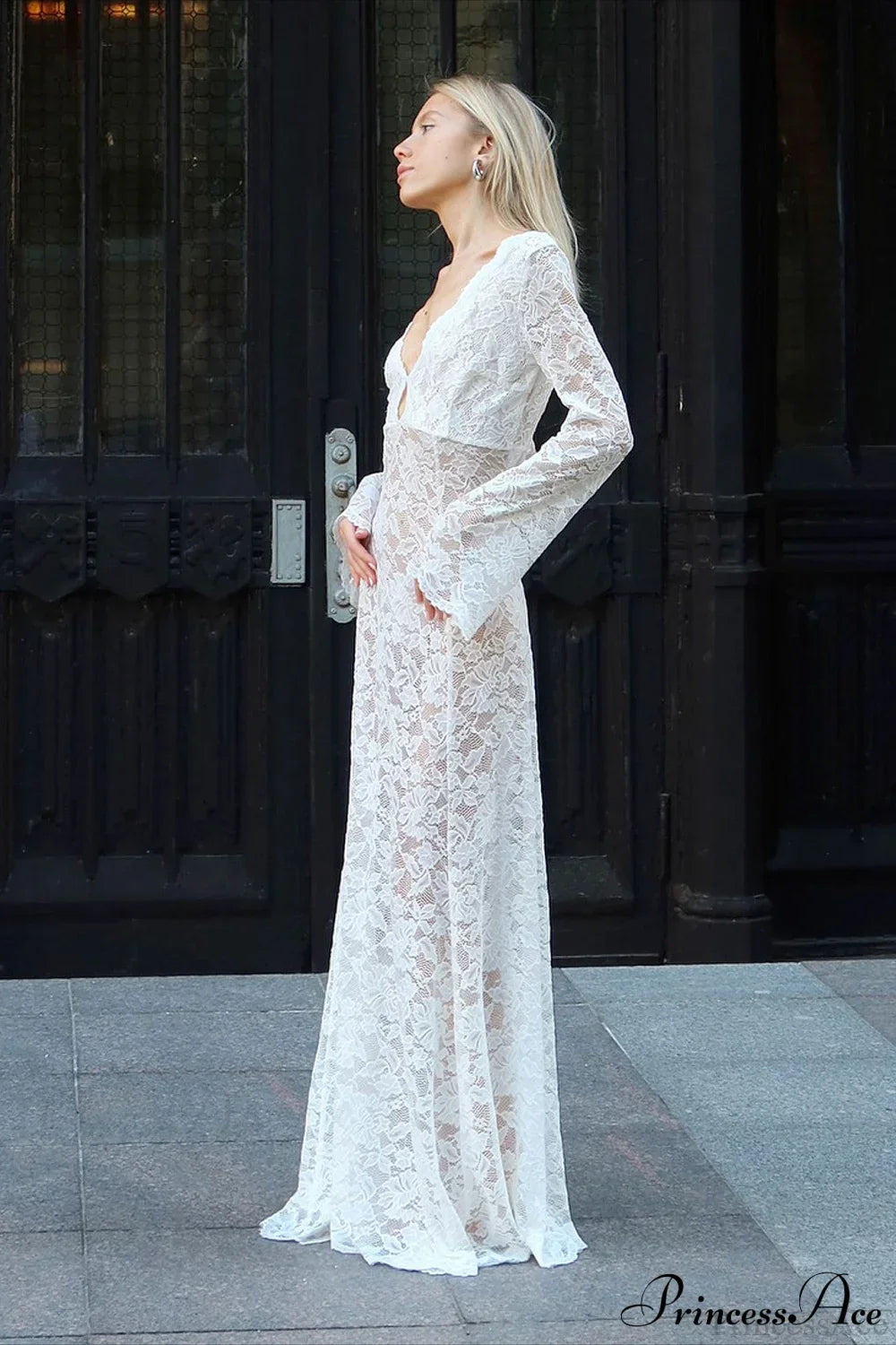 Jacquard Sheer Lace Sexy Bodycon Maxi Dress