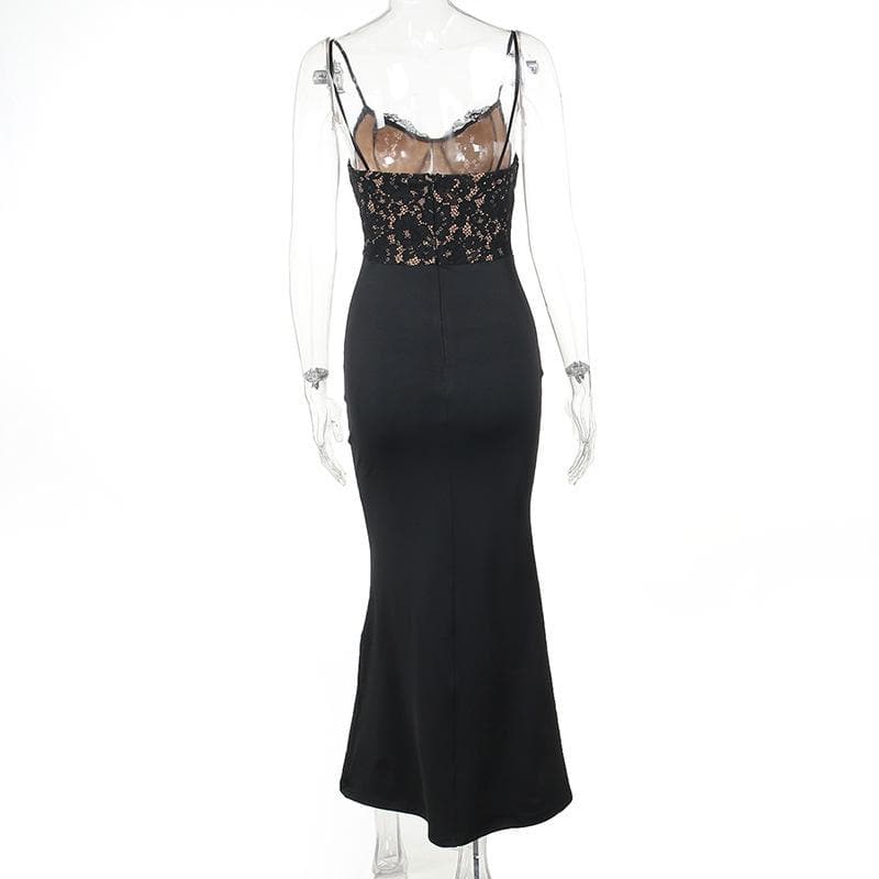 Lace patchwork v neck backless cami maxi dress | Festival Outfits Women