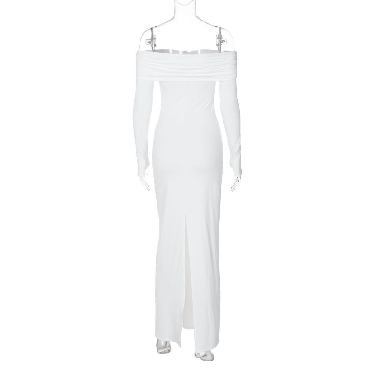 Off shoulder long sleeve slit o ring maxi dress | Festival Outfits Women