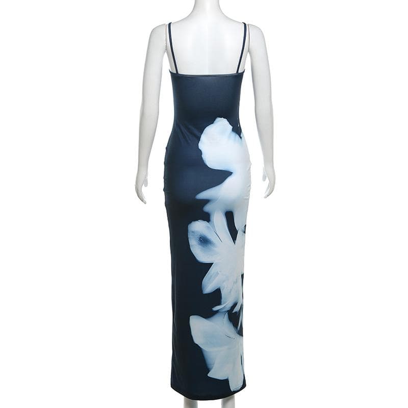 U neck print backless contrast cami maxi dress | Festival Outfits Women