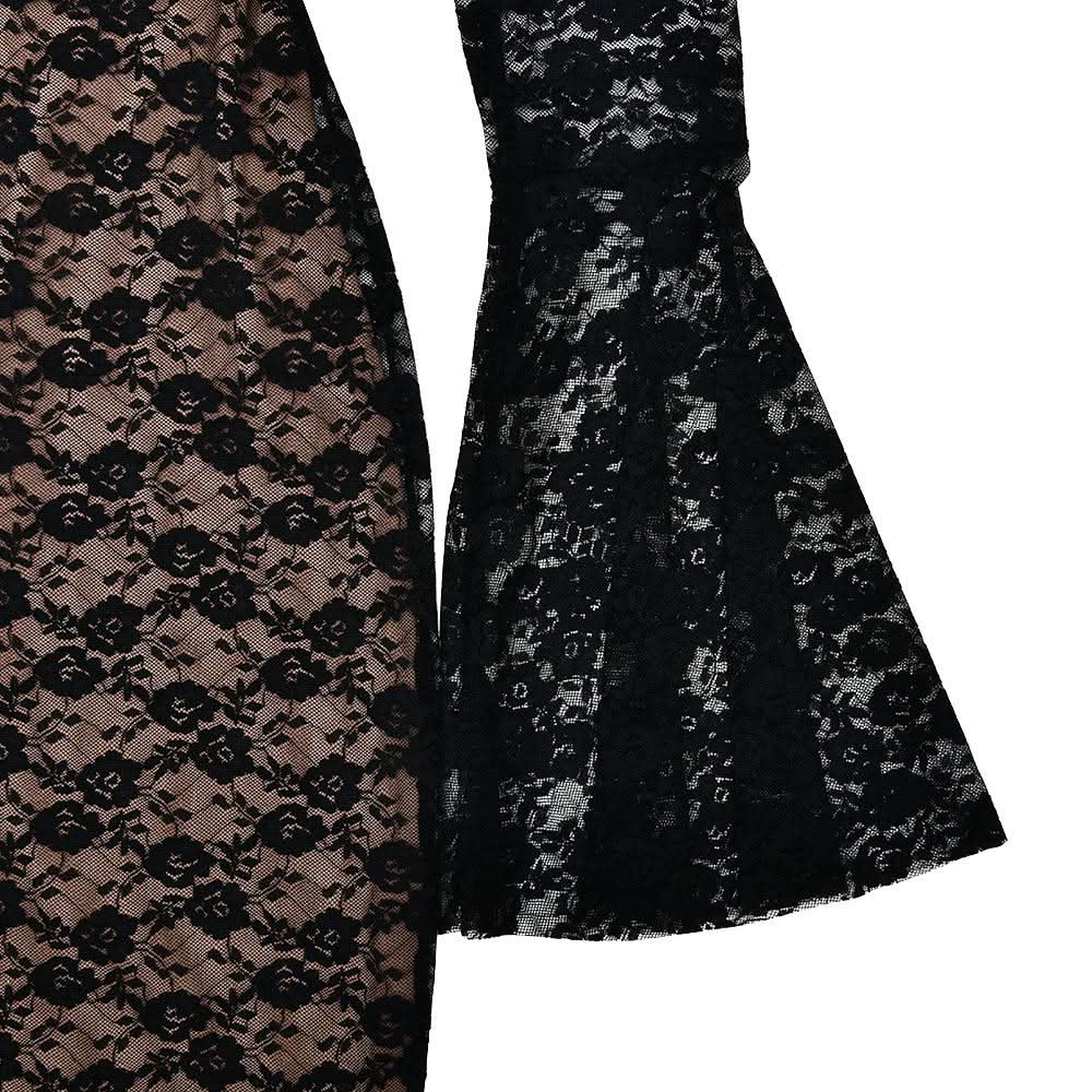 Long flared sleeve lace v neck patchwork maxi dress | Festival Outfits Women