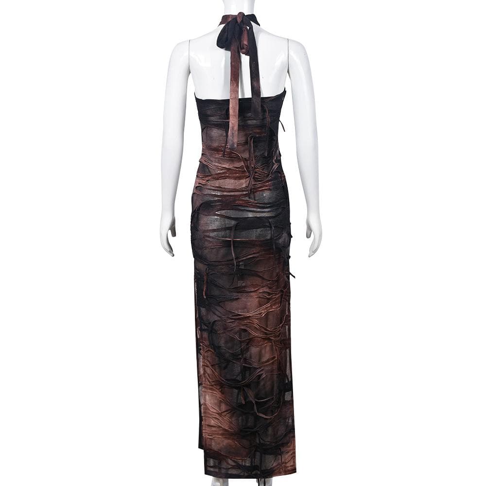 Halter tie dye high slit cross front maxi dress | Festival Outfits Women