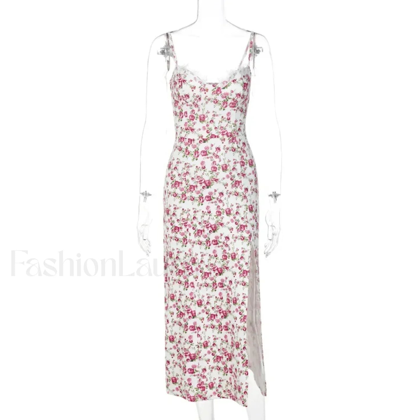 Vintage Boho Split Thigh Sleeveless Floral Print A-Line Beach Midi Dress