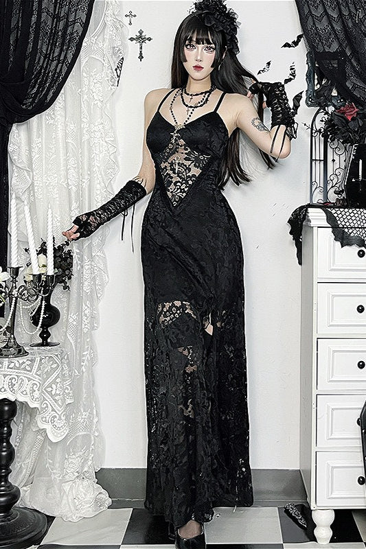 Lace Slit Cami Maxi Dress