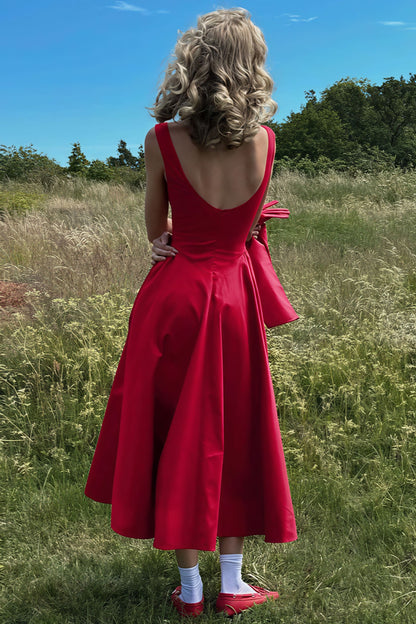 Fashion Solid Sleeveless Waisted Slim Midi Dress