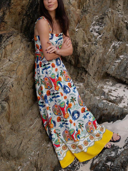 Unique Midsummer Mermaid Paradise Printed Strappy Maxi Dress