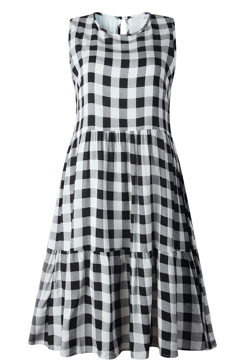 Fashion Street Plaid Patchwork O Neck Princess Dresses(3 Colors)